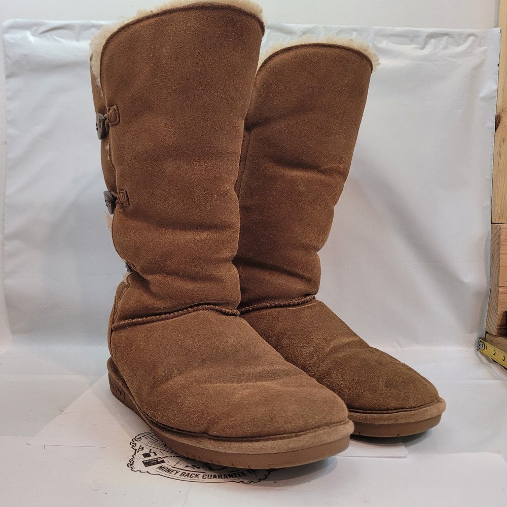 Bearpaw Abigail Boots Womens 10 Hickory Suede Tall Toggle Winter Snow Brown